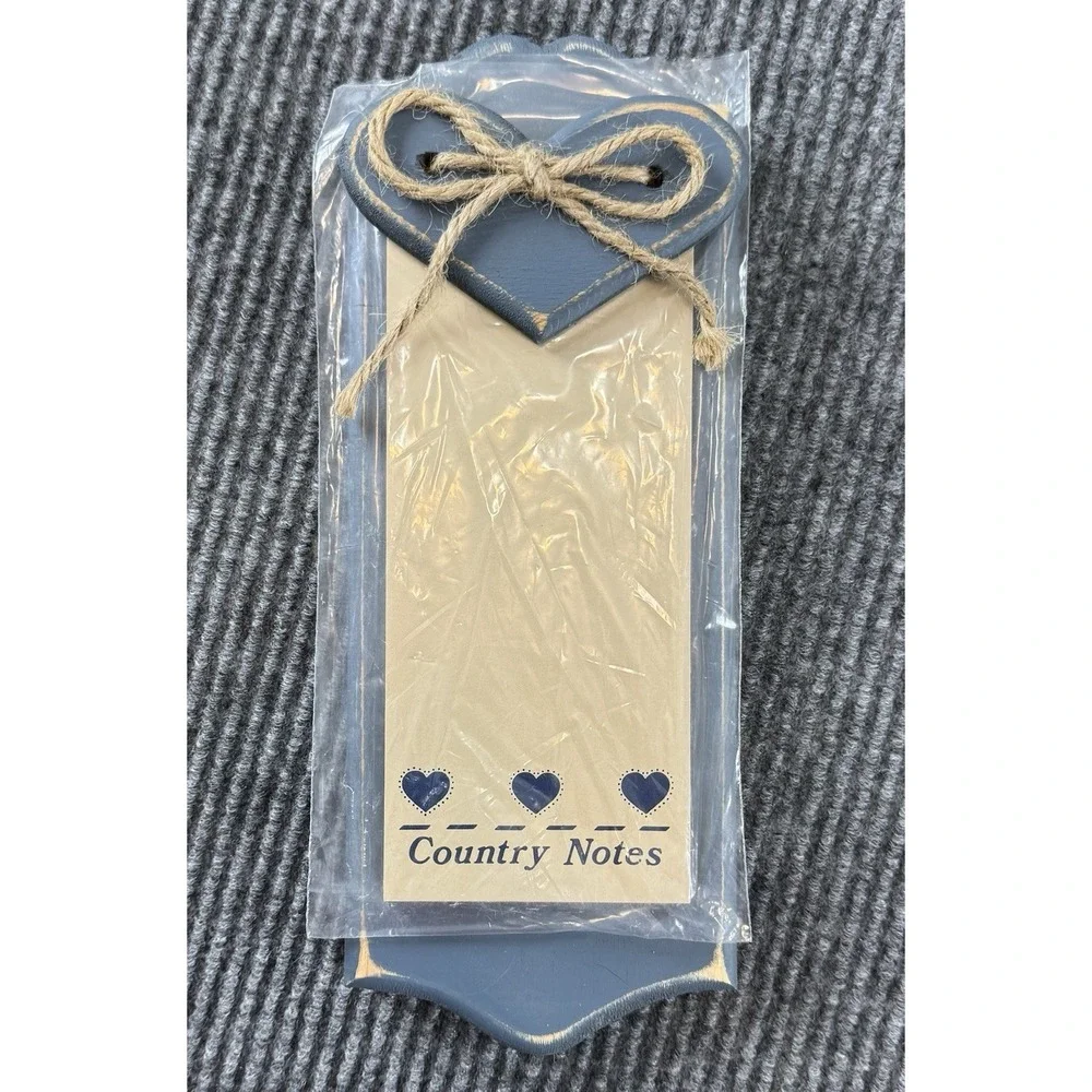 Vintage Country Notes Wall Memo Holder Wood Blue Heart Rustic Farmhouse Cottage
